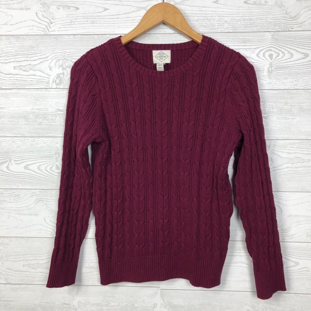 St John's Bay Womens Large PETITE Cable Knit Long Sleeve Pullover Sweater Purple